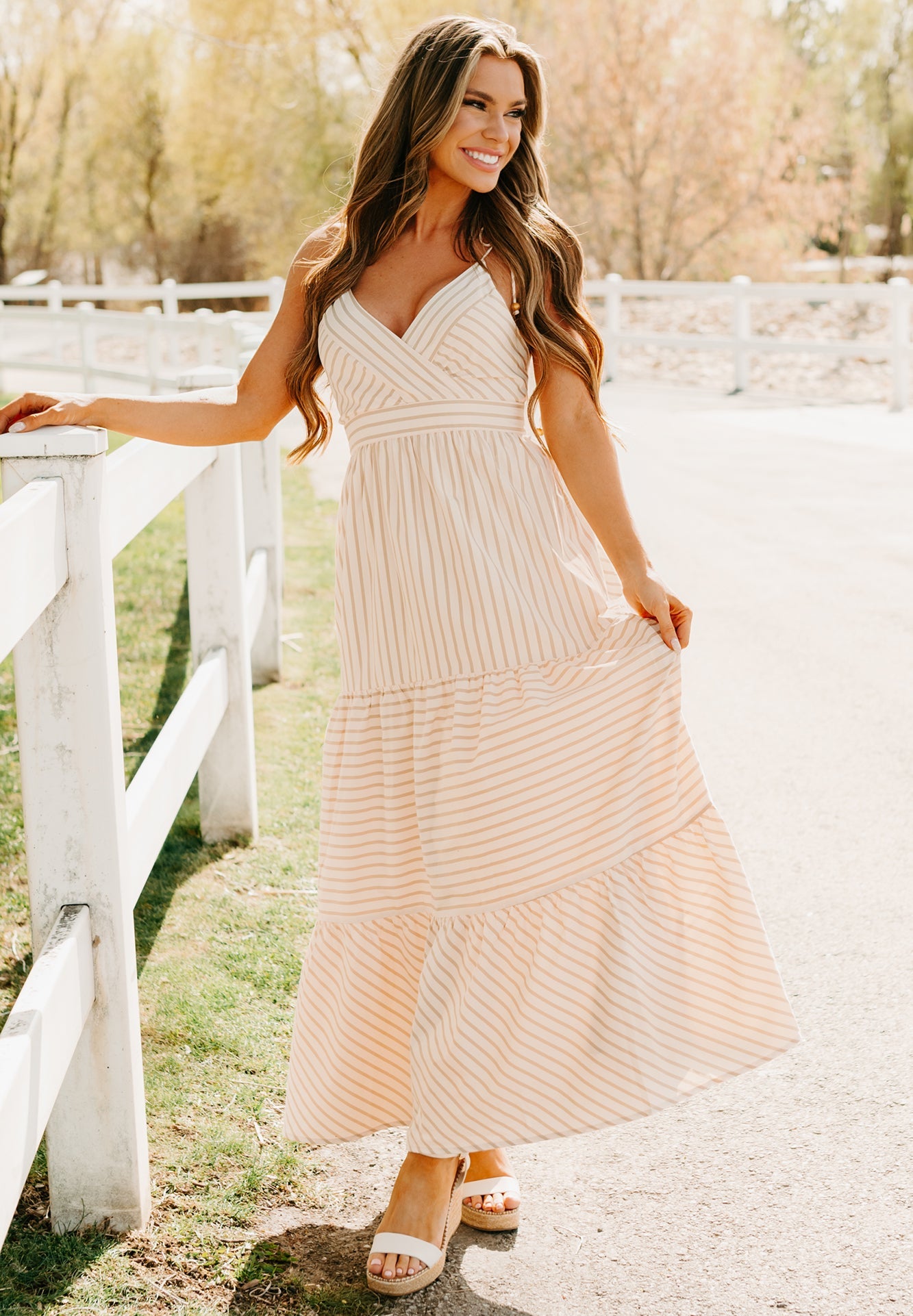 Dancing On Stars Striped Maxi Dress (Taupe)