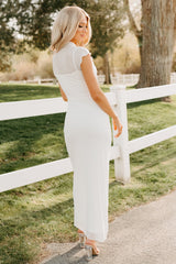 Wish You Were Here Mesh Mock Neck Maxi Dress (Ivory)