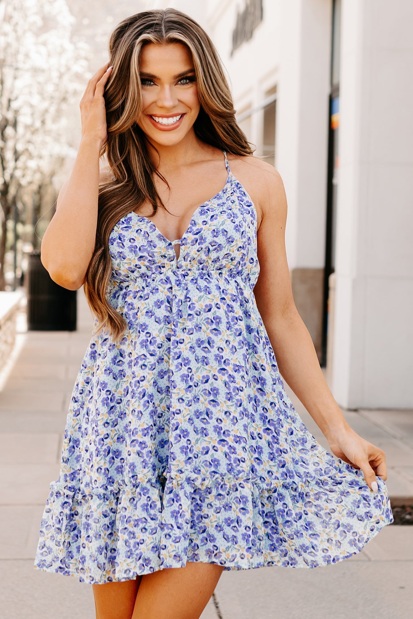 Prairie Rose Floral Mini Dress (Periwinkle Blue)