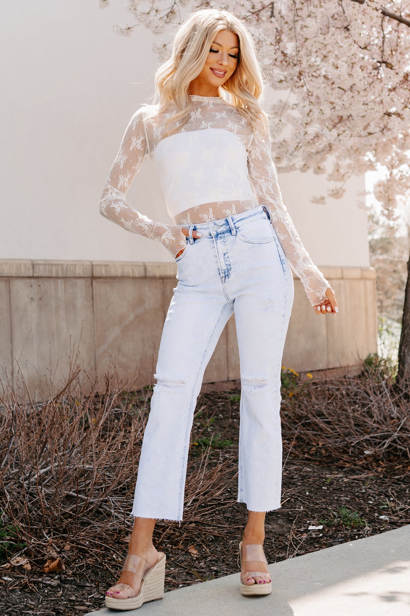 Theresa High Rise Distressed Risen Jeans (Acid Light)