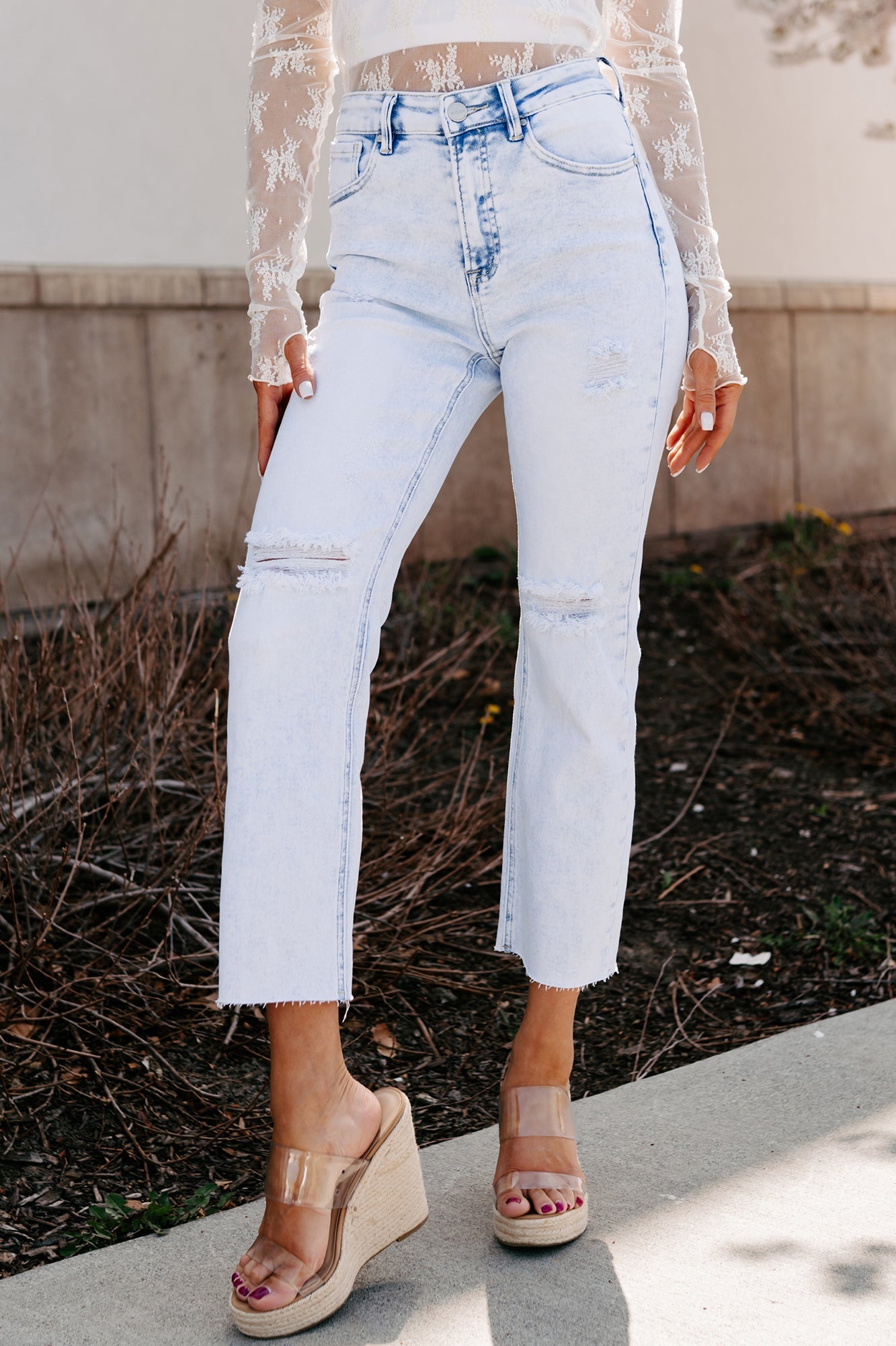 Theresa High Rise Distressed Risen Jeans (Acid Light)