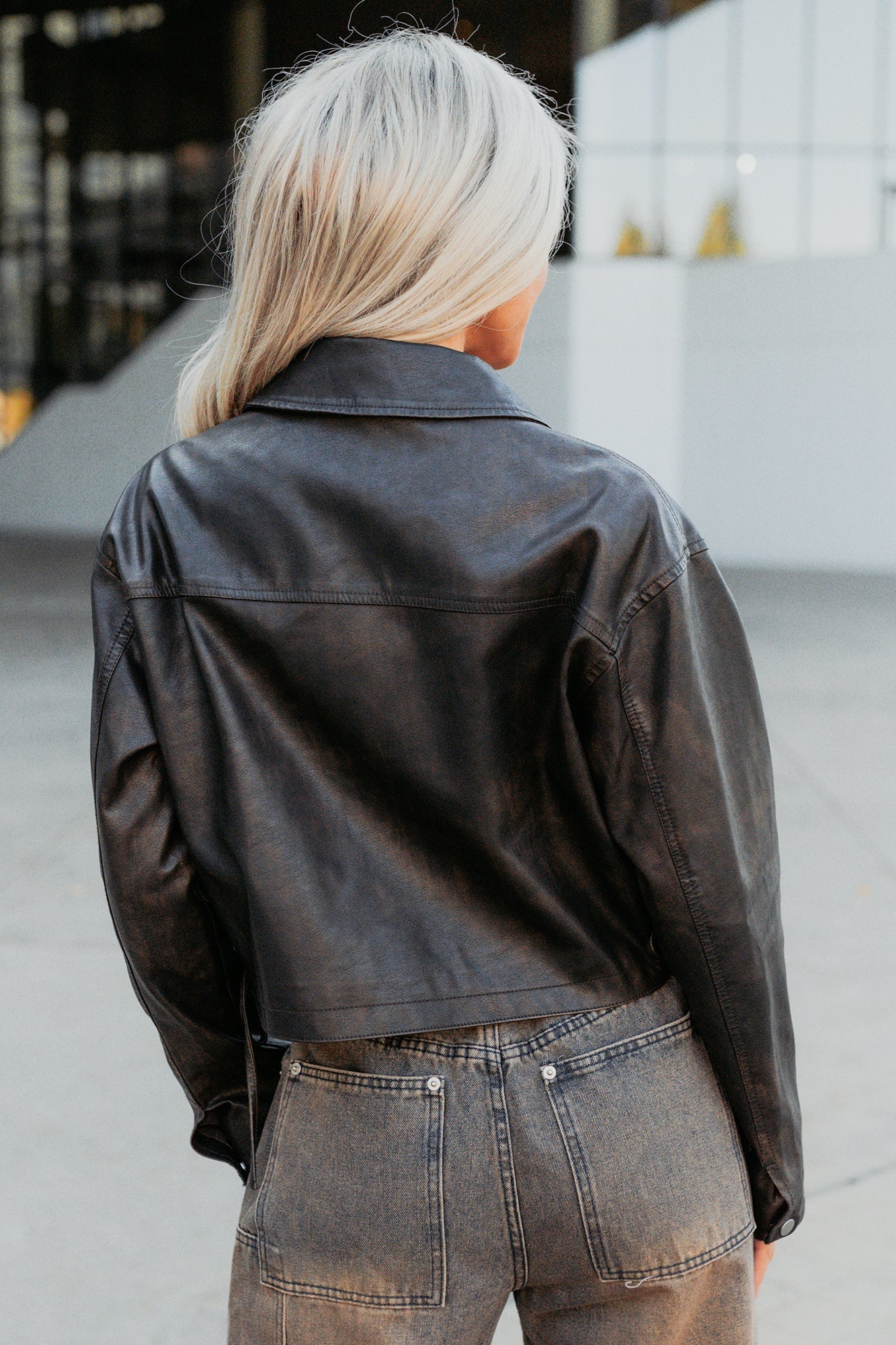 Never Tired Faux Leather Lace Side Jacket (Dark Coffee)