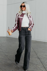 Thrill Seeker Faux Leather Racer Jacket (Burgundy)