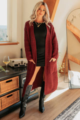 Still Dreaming Cable Knit Long Cardigan (Bordeaux)