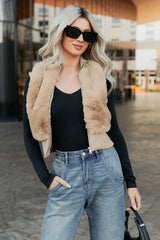 Needing You Near Faux Fur Zip-Up Vest (Khaki)