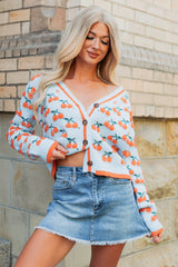 Vibrant Life Cherry Knit Cardigan (Light Blue/Orange)