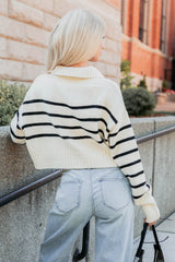 Leisure Time Striped Collared Sweater (Cream/Black)
