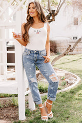 Ruth Star Print Distressed Saige Jeans (Medium)