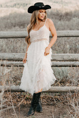 Sunlit Serenity Crochet Ruffle POL Dress (Natural)
