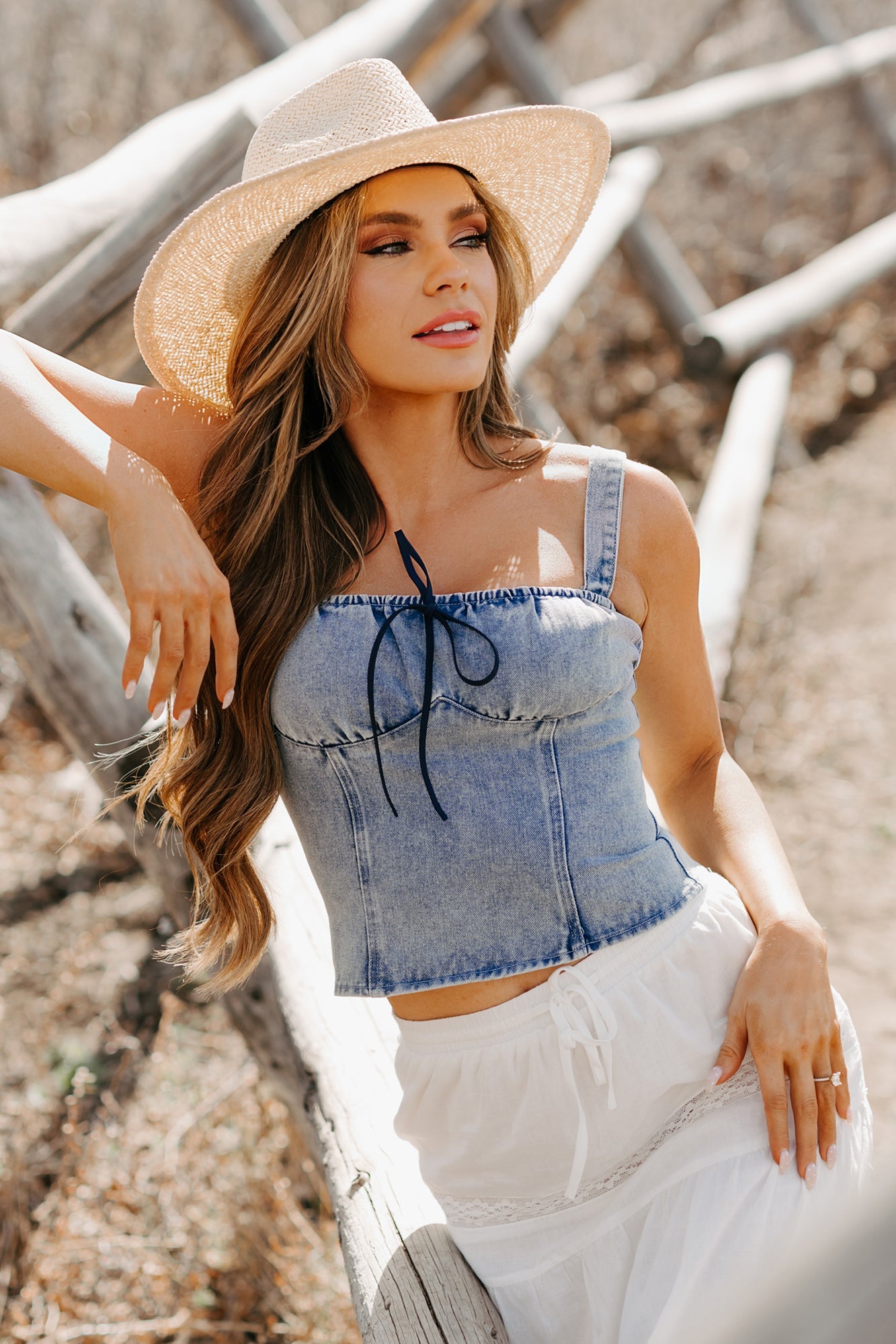 Fast Lane Living Denim Bustier Top (Denim)