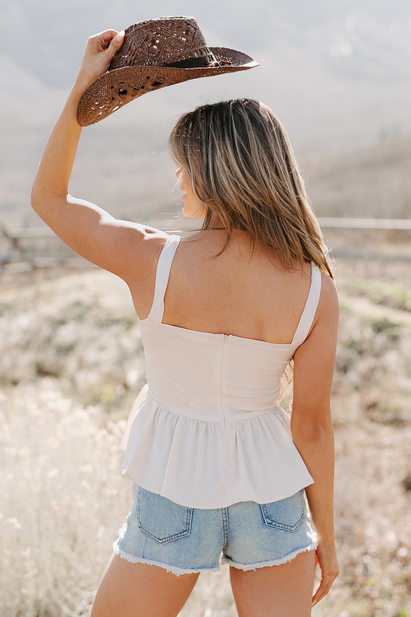 Winning Mindset Pleated Satin Peplum Top (Cream)