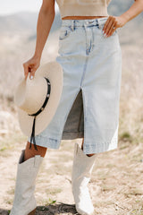 Skirtin' Around High Rise Denim Midi Skirt (Light)