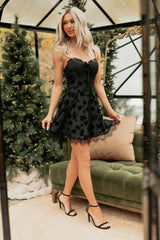 Glowy Girl Floral Sleeveless Floral Mini Dress (Black)